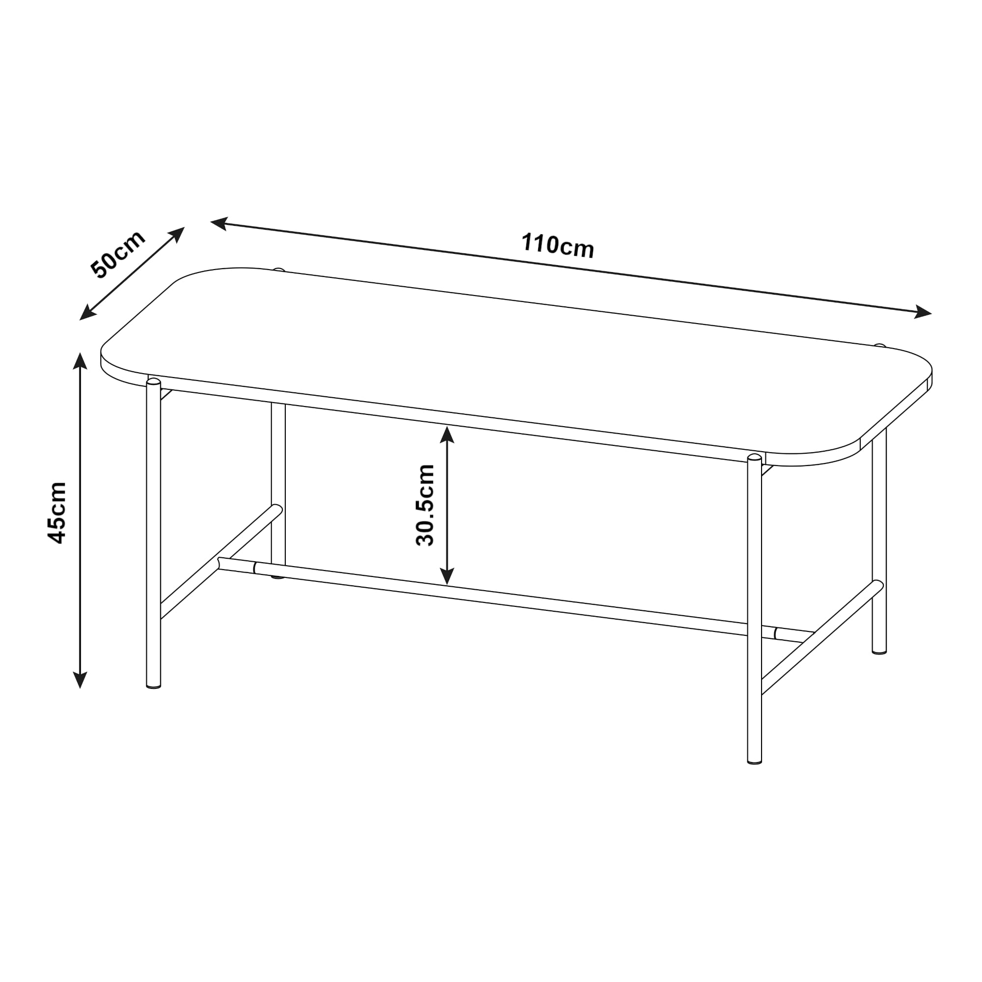 [en.casa] Stolik pomocniczy do salonu Stolik kawowy Stolik kawowy z prostokątnym blatem 110 x 50 x 45 cm do salonu - czarny