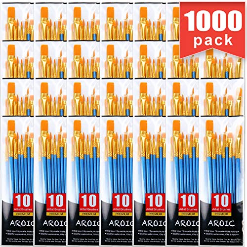 Acrylic Paint Brush Set, 100 Packs / 1000 pcs Nylon Hair Brushes for All Purpose Oil Watercolor Painting Artist Professional Kits