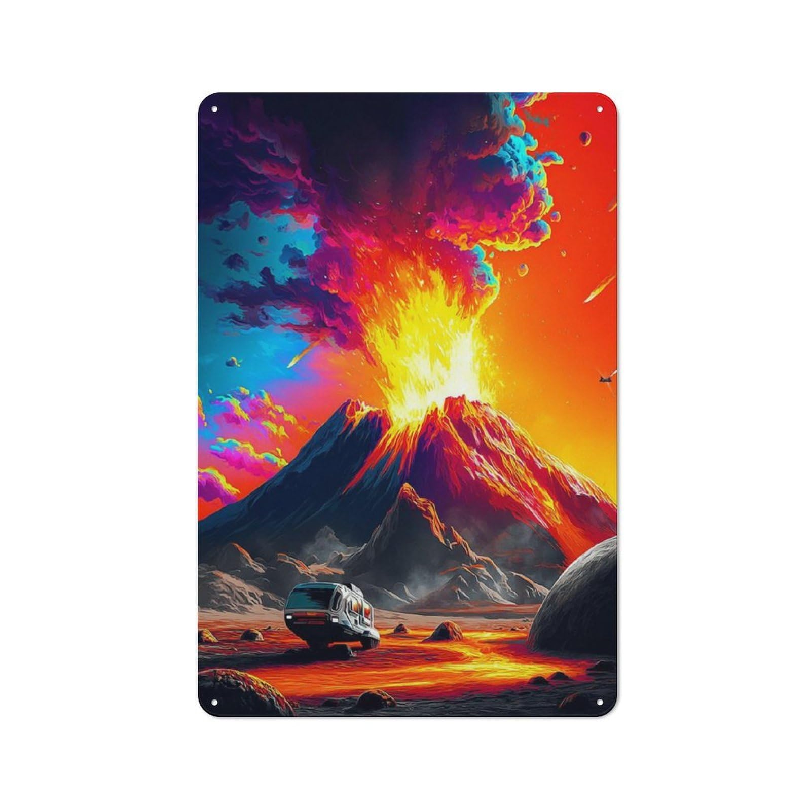 Junmoney Volcanic Eruption On Alien Planet Retro Metal Sign 30X20cm For Living Room Or Hallway, For Updating Living Room And Hallway After Moving