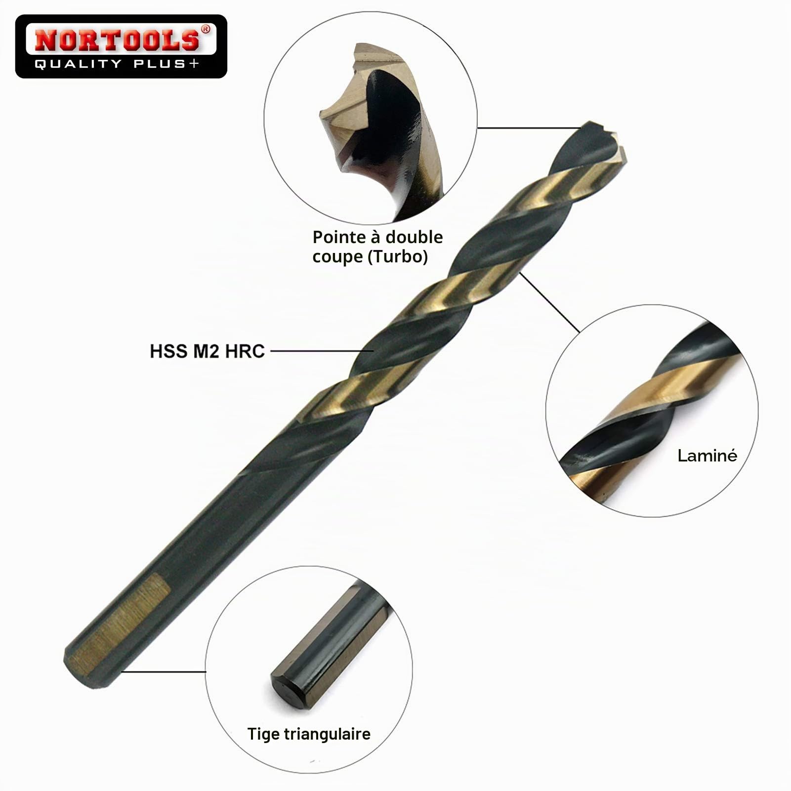 Jeux de forets, 25 pièces forets M2 Turbo HSS-G pour métal avec queue triangulaire, pointe auto-centreuse à 135° pour métal, acier inoxydable, cuivre (1,0-13 mm) par pas de 0,5 mm