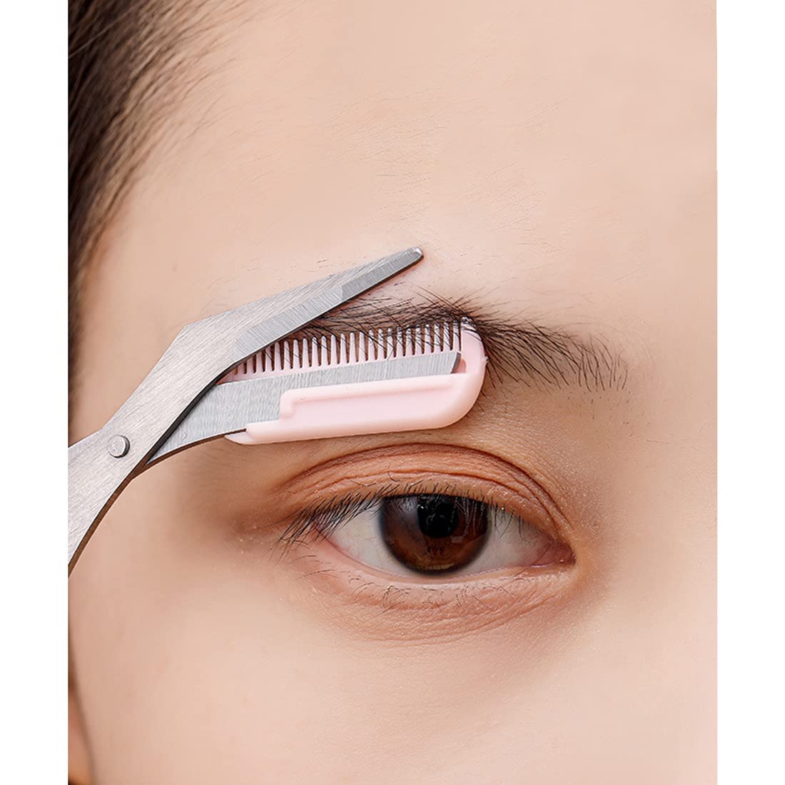 Tijeras de Cejas Con Peine Para Hombre y Mujer - Recortador de Cejas (Rosado)