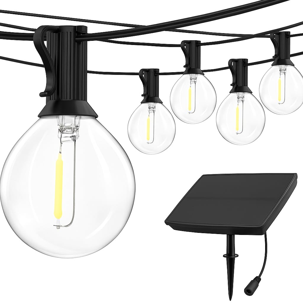 SHANNY Solar String Lights Outdoor 39FT/12M With 30+2 spare G40 bulbs IP65 Waterproof Fairy Lights Decorative Ball Lighting for Garden Christmas Tree Patio Home Wedding Parties Festival