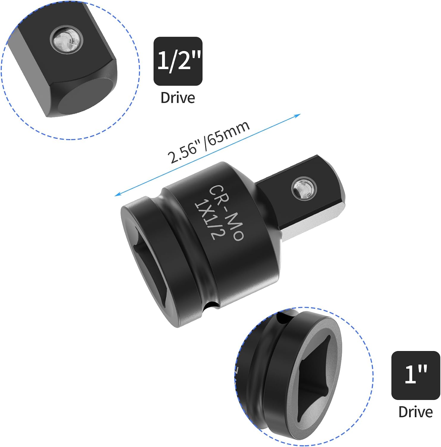 1" Female to 1/2" Male Socket Adapter CR-MO steel Square Drive Socket Adapter and Reducer with Friction Ball Impact Driver Wrench Conversions for Auto Construction