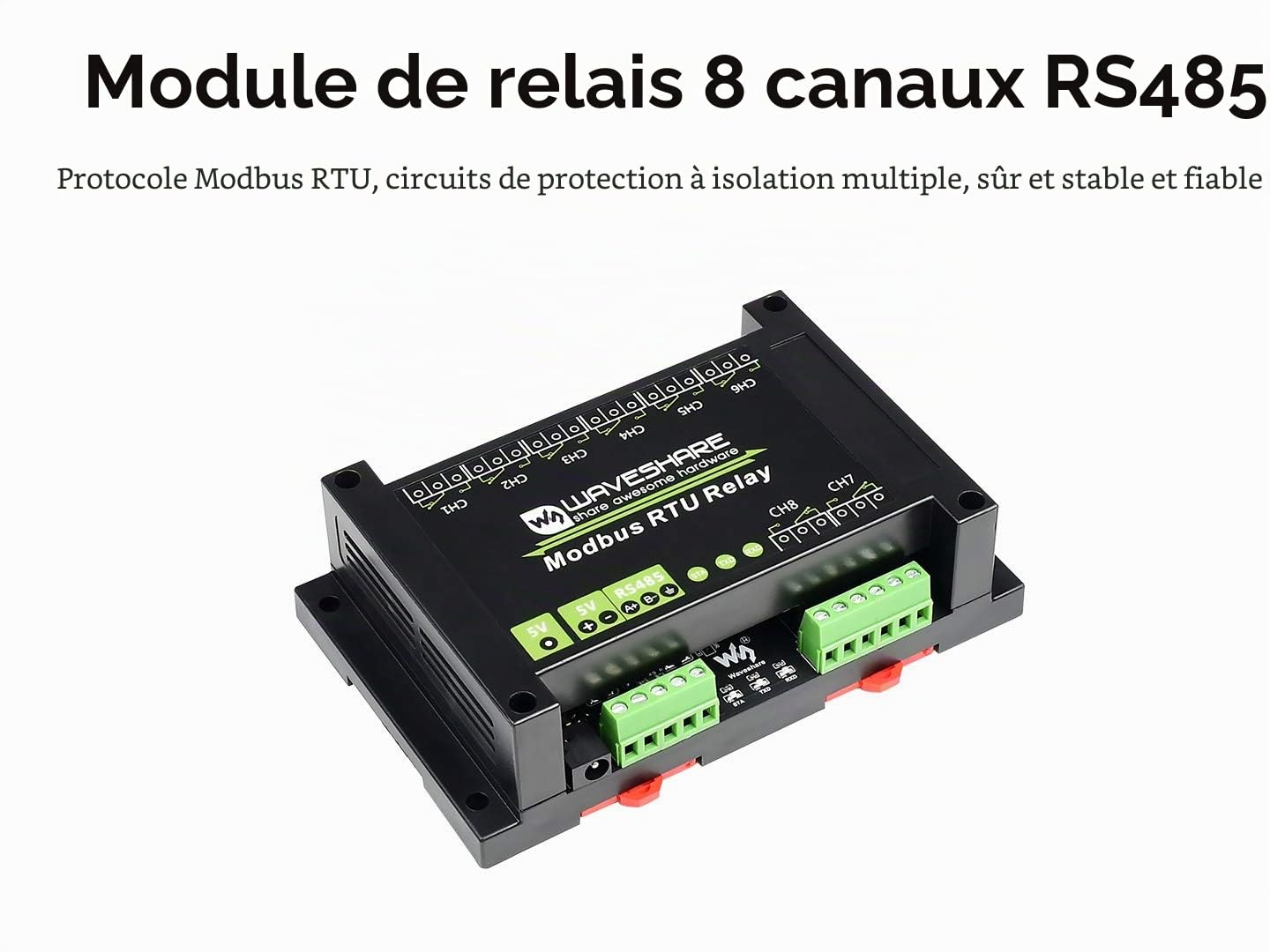 Waveshare Industrial Modbus RTU Relay Module 8-Ch Relay with RS485 Interface Multi Isolation Protection Circuits for Industrial Control Equipments