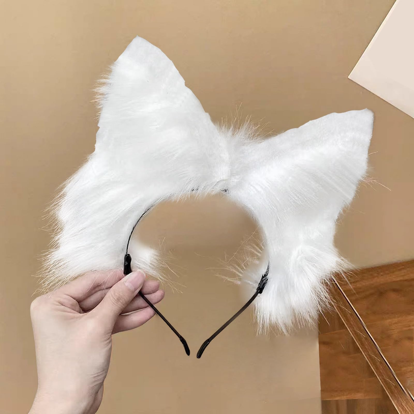 Ycfish Handmade Faux Fur Cat Ear Headband Cosplay Costume Party Cute Head Accessories for Halloween Fluffy Wolf Fox Cat Ears Headband Costume Hair Hoop (white) - Image 3