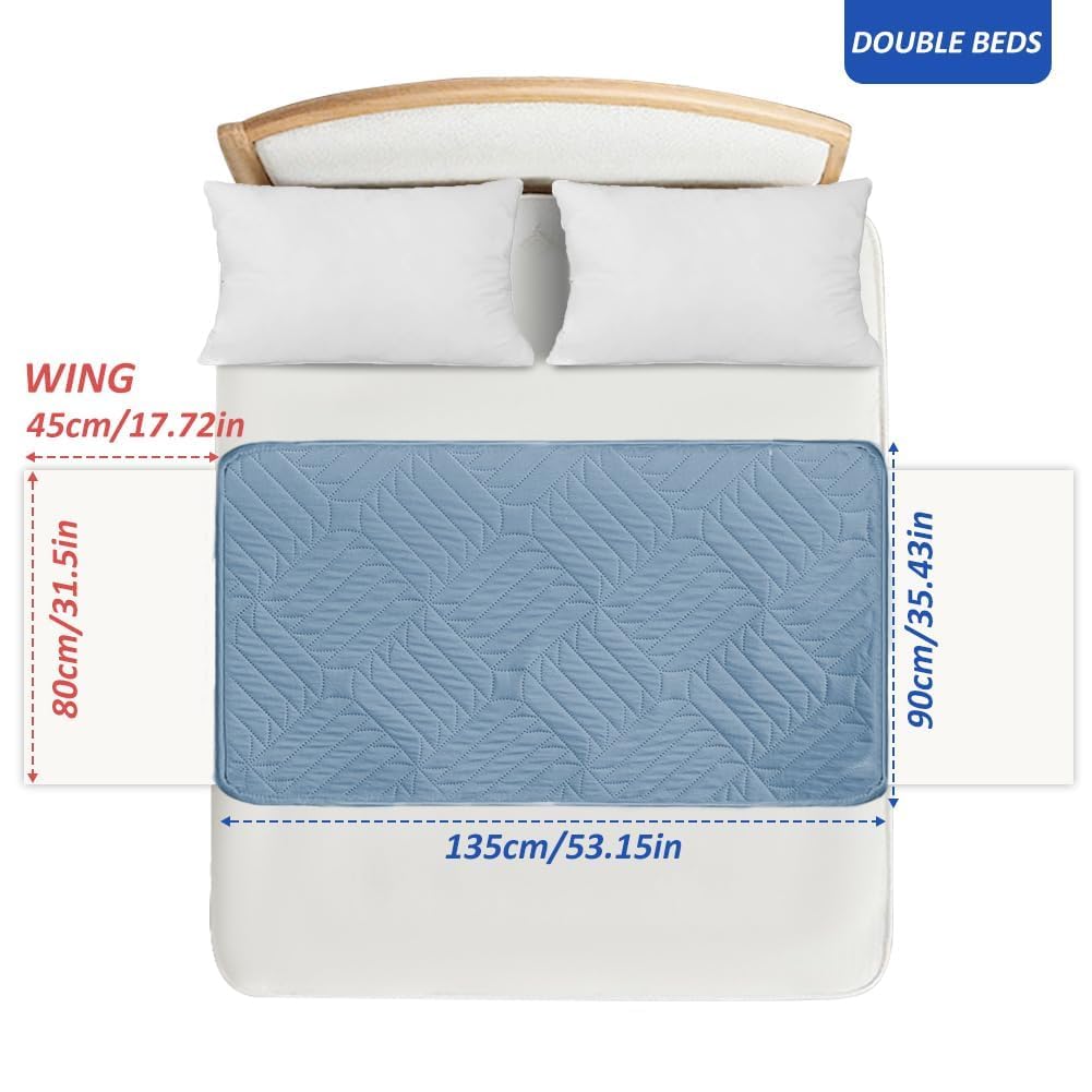DUJUIKE Assorbente Per Incontinenza Lavabile Con Ali, Coprimaterasso Impermeabile, Lenzuolo Assorbente Riutilizzabile Per Incontinenza E Pipì A Letto, Fondo Antiscivolo (Blu, 90×135cm)