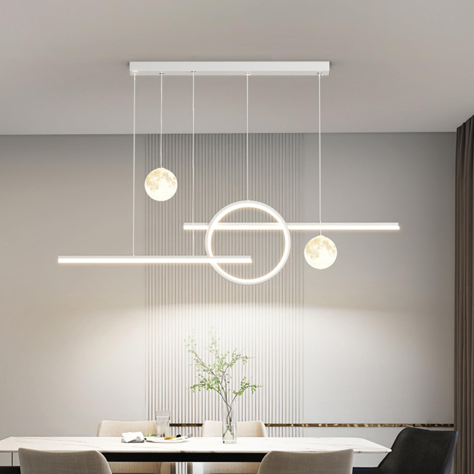 Modern Dimmable LED Pendant Lamp With Remote Control for Living Room, Dining Table, Bedroom, Kitchen, Office (White, L100cm)