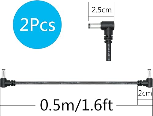 Miniatura 7 de Cable de extensión de ángulo recto CC macho a macho de 1.6 pies, 18 AWG, 90 grados CC, 0.217 in x 0.083 in, adaptador de conector de cable de