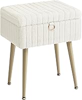 SONGMICS Vanity Stool with Storage Ottoman, Plush Makeup Footrest Chair, 440lb Capacity, Adjustable Feet, Cream White ULOM505WZ02