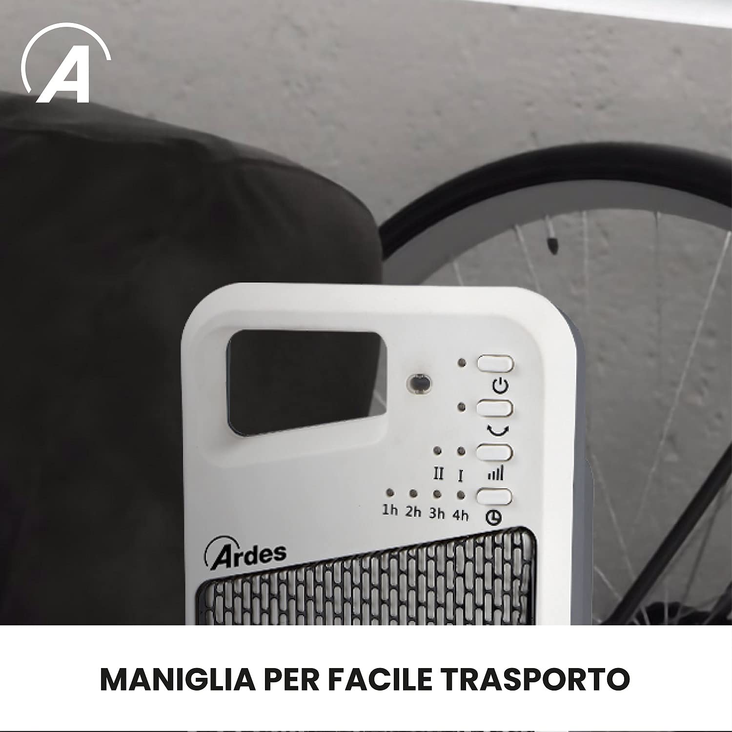 Ardes AR4P12R Handle Termoventilatore Ceramico PTC Oscillante a Torre, 2 Potenze e Telecomando con Display Temperatura, 2000 W, Grigio con Dettagli