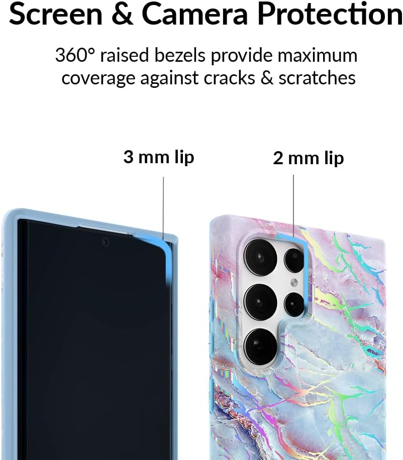 VELVET CAVIAR Compatible with Samsung Galaxy S23 Ultra Case for Women [8ft Drop Tested] w/Microfiber Lining - Cute Protective Phone Cases - Holographic Pink Blue Marble (2023 Release, 6.8")