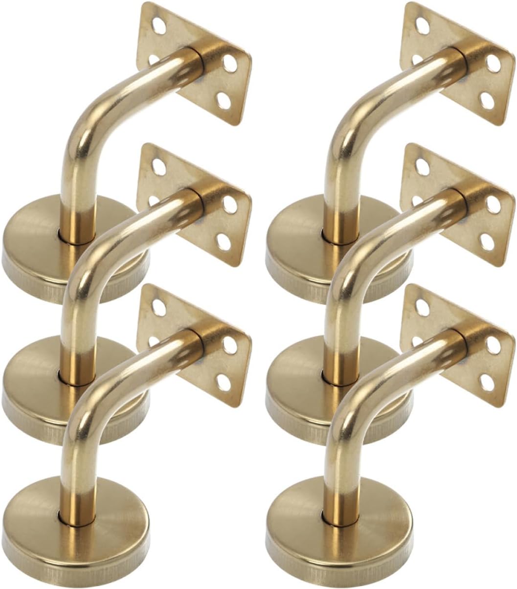 Mikikit 6pcs Stainless Steel Handrail Brackets Indoor Stair Railing Support Durable Wall Mount Holders for Staircase Resistant Finish Easy Installation