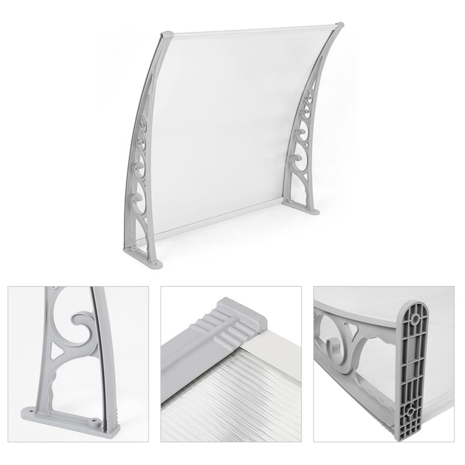 Homewell Vordach für Haustür 100 x 200 cm Weiß, Modern Überdachung Haustür aus PC-Hohlplatte, PP-Kunststoff Rahmen und Aluminium Frontstange, Sonnenschutz und Regenschutz (100 * 200 cm, Weiß)