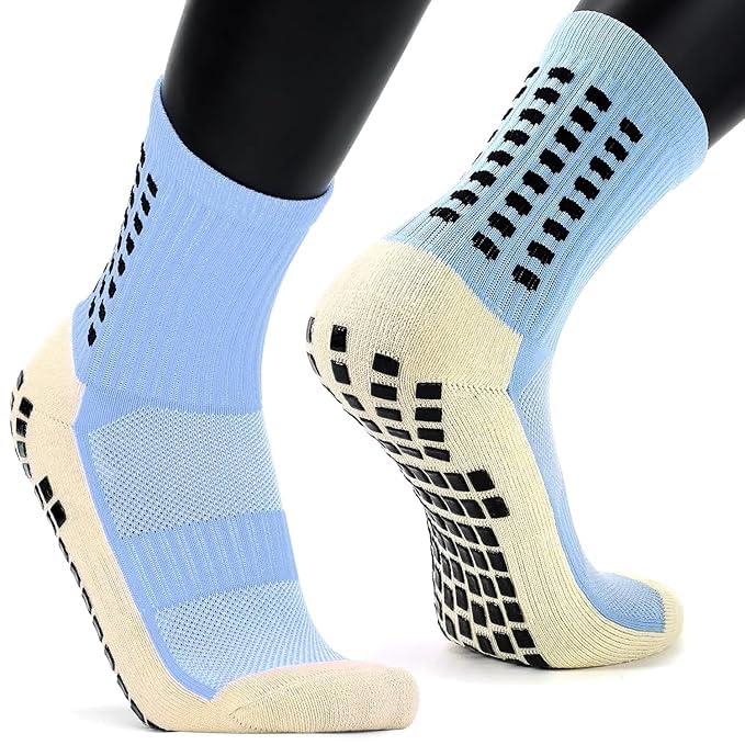 Image of Hi-Tech Performance Athletic Grip Socks for Men & Women Crew Length, Anti-Slip Rubber Grip socks for footballer, Thick Cushion Sports Socks for Running, Gym, Training