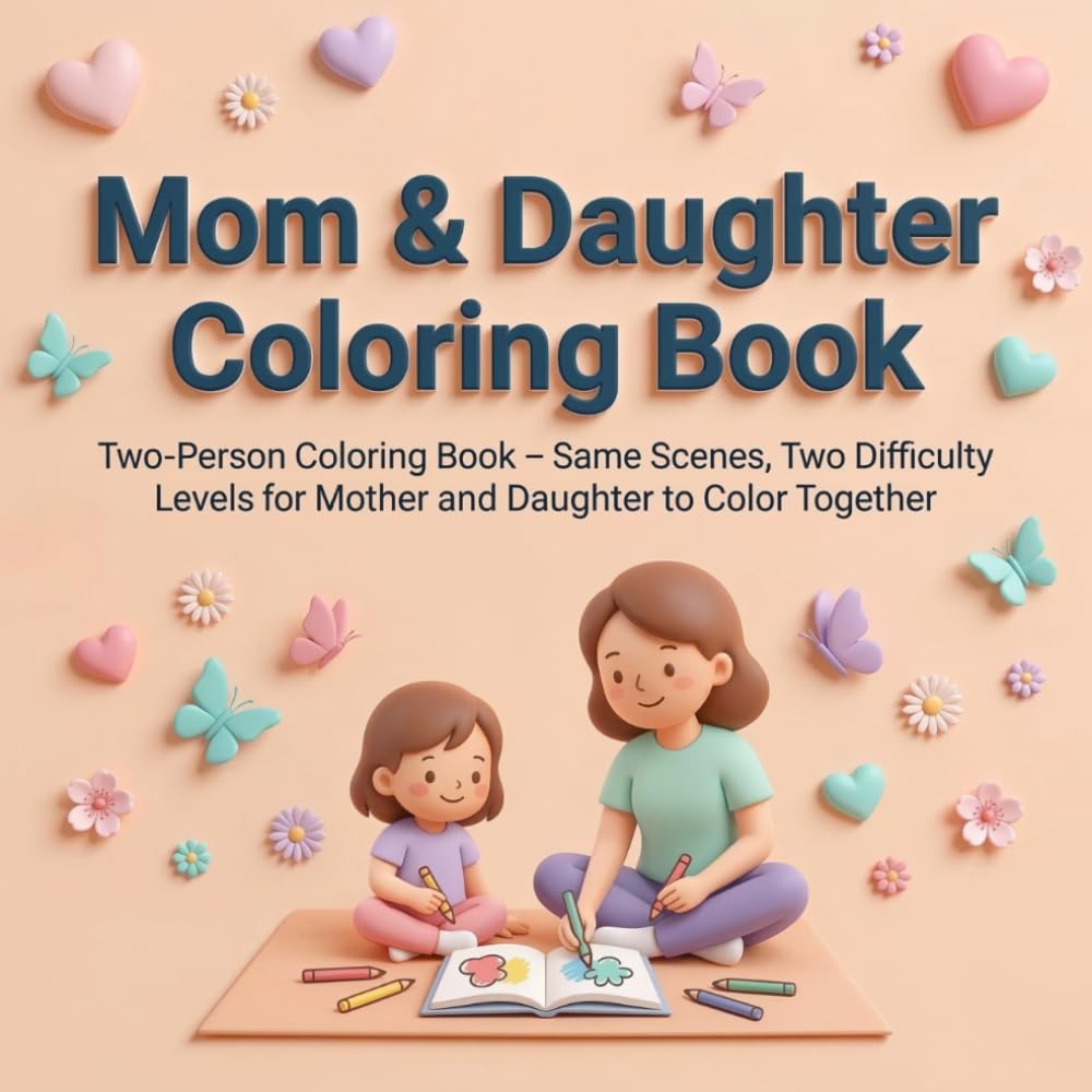 Mom & Daughter Coloring Book: Two-Person Coloring Book – Same Scenes, Two Difficulty Levels for Mother and Daughter to Color Together | Fun Bonding Activity Gift for Mother’s Day