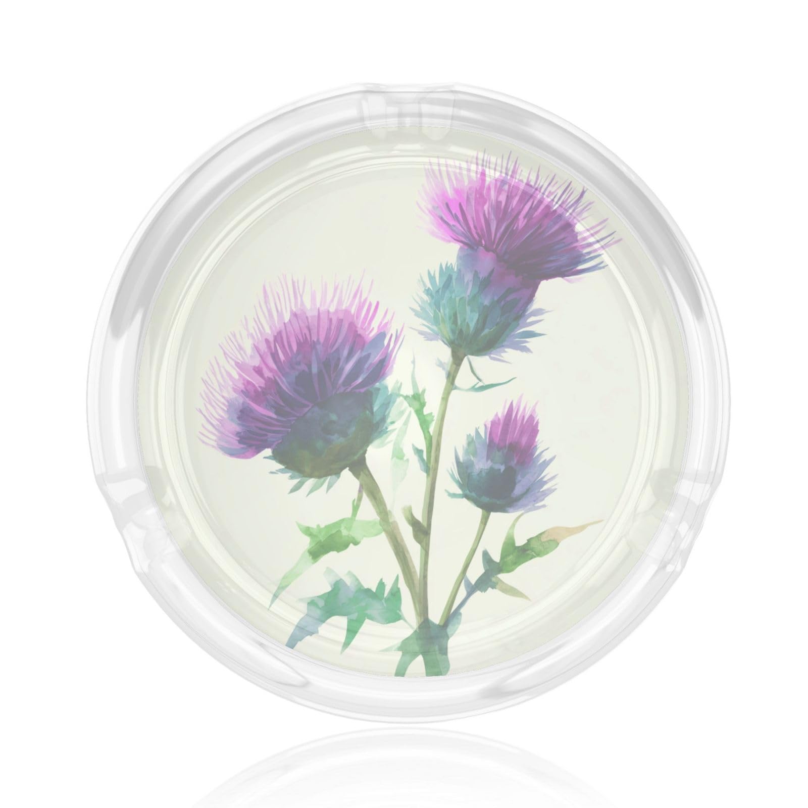 Thistle Flowers Watercolor Glass Ashtray For Cigarettes Ash Trays Case For Home Office Decor