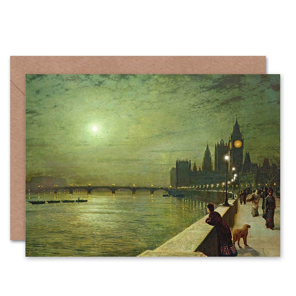 Wee Blue Coo Blue Wee Coo John Atkinson Grimshaw Reflections On Thames 1880 Blank Greetings Card