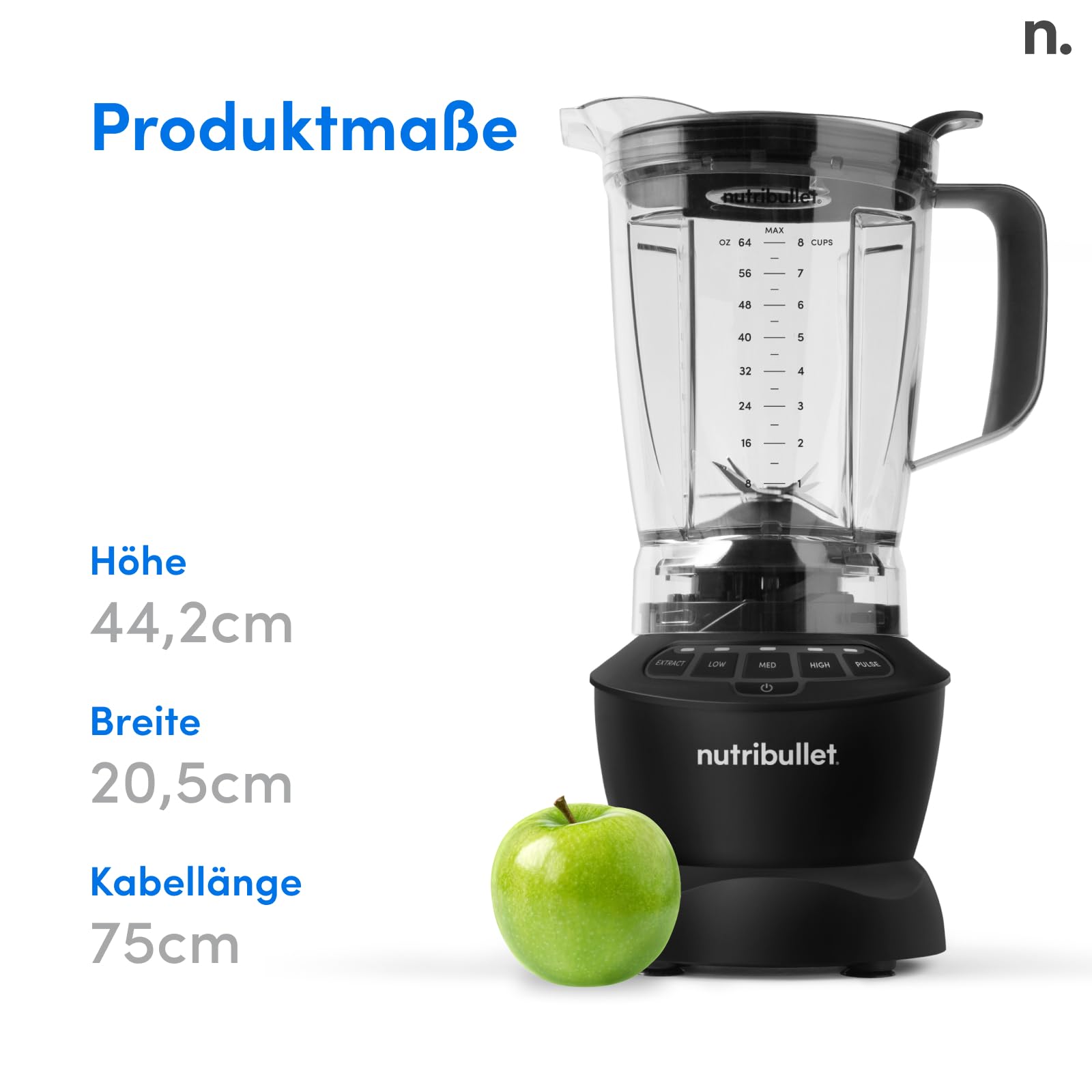 nutribullet Full Size Blender Combo, Elektrischer Mixer, Multifunktionaler Zerkleinerer, Profi, 1200 Watt Leistung, 1,89l Krug, 946ml und 710ml Gläser, schwarz, NBF580B
