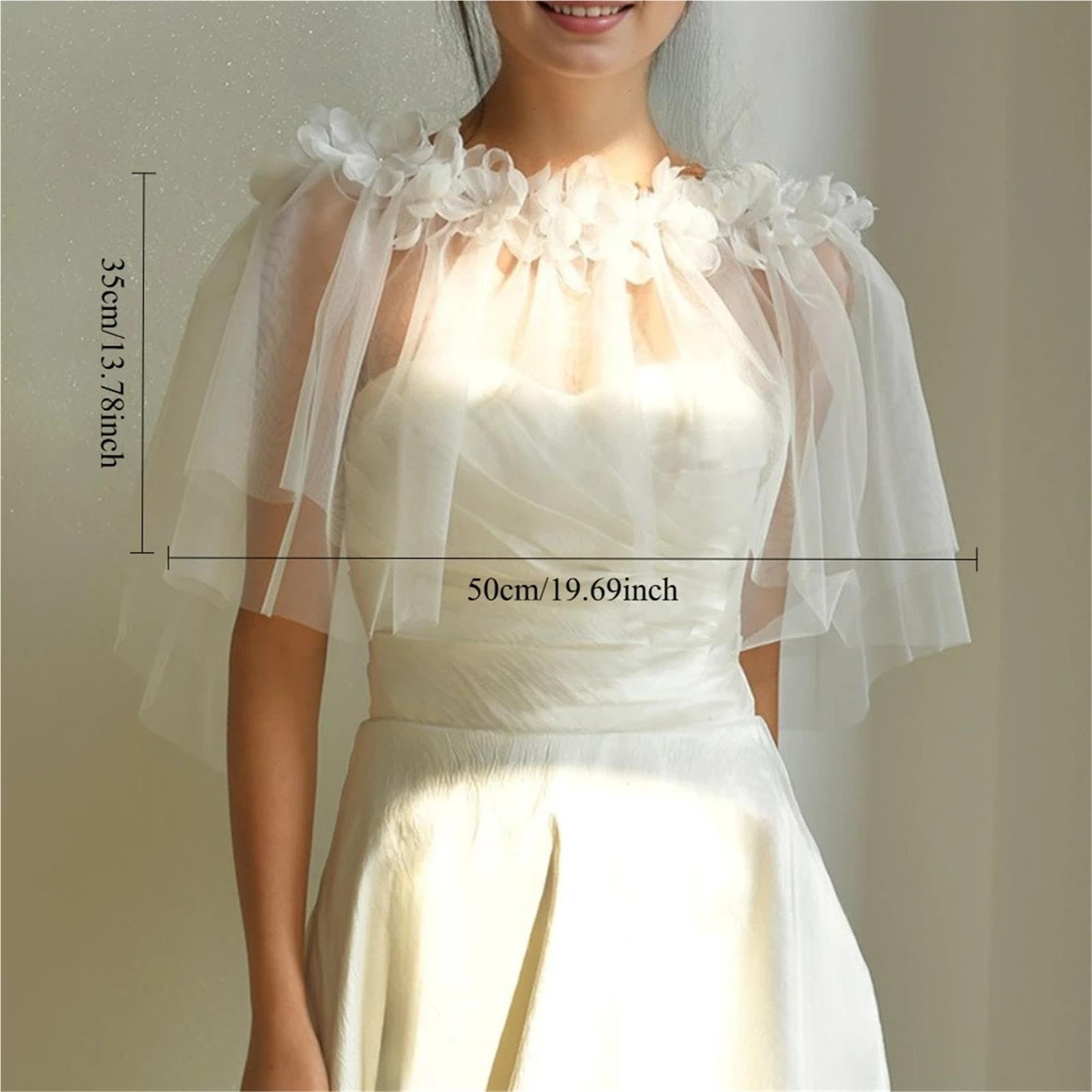 Scialle Donna Elegante Mantelle da sposa con perline di fiori tulle