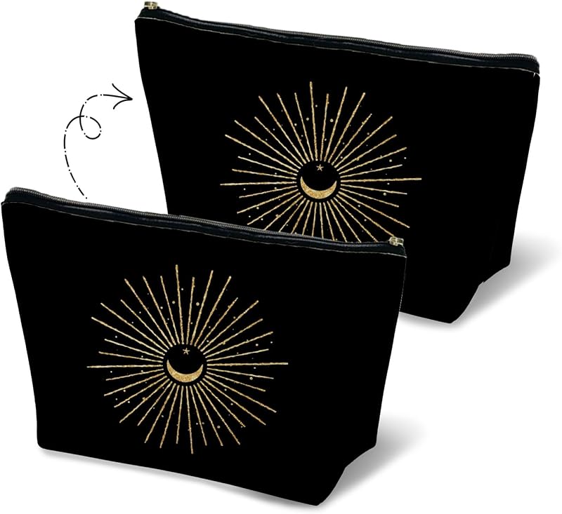 Necessaire de maquiagem MKGRXZCW com estampa gótica de sol e lua, fechamento com zíper