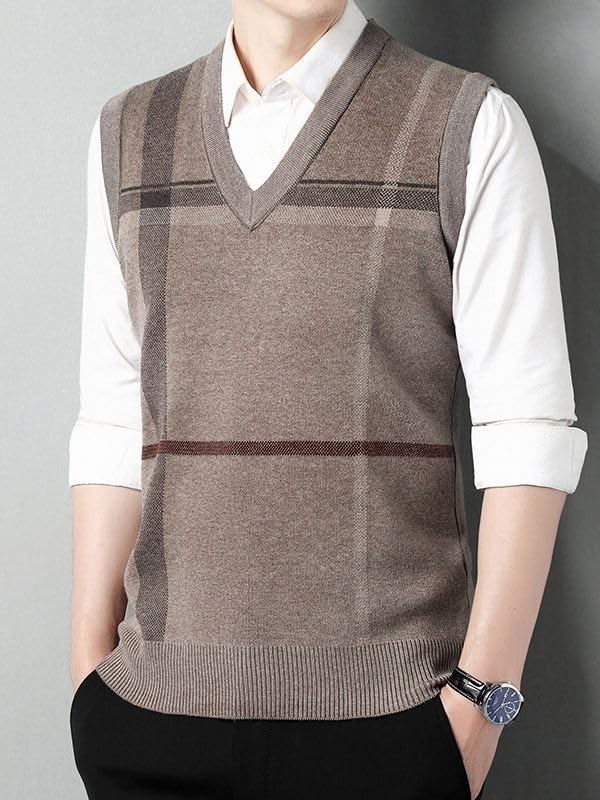 Men'S Pullover Vest,Middle-Age Business Casual Knit Waistcoat,Sleeveless Vest2