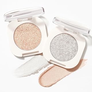 Shimmer Eyeshadow Pressed Powder, Rose Gold And Silver, 2-Pack Compacts | Glitter Finish, Individual Square Cases With Clear Hinged Lids, For Daytime Make-Up, Evening Looks And Make-Up Bag Touch-Ups