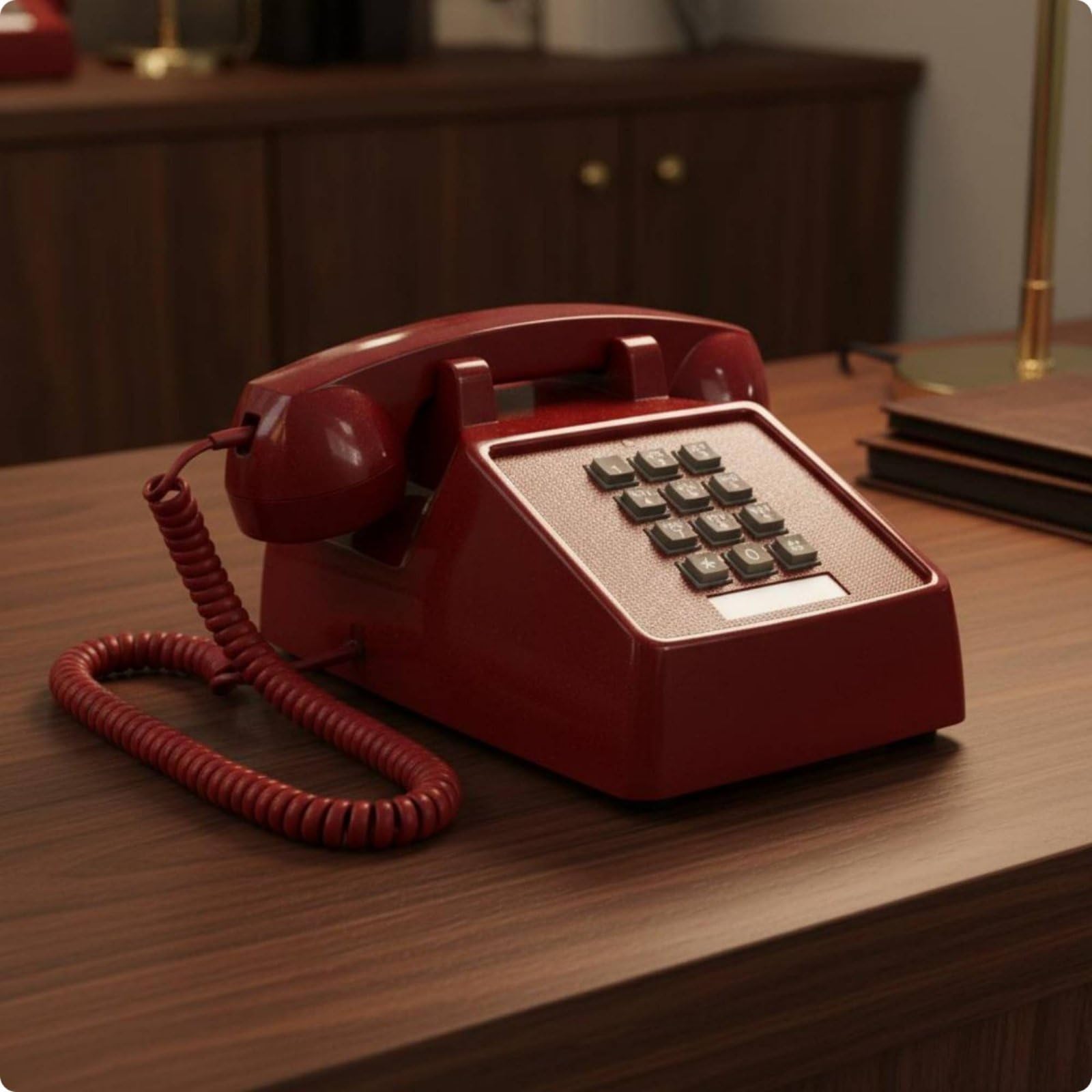 Teléfono Retro de Botones con Apariencia Clásica Teléfono Fijo con Auricular con Cable Campana Mecánica y Uso Confortable Plástico y Metal Adecuado para Hogar Estudio Oficina, Rojo Azufaifo