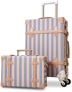 Apelila 2 Piece Vintage Luggage Set PU Leather Luggage with Spinner Wheels, Lightweight Suitcase for Travel( 20"+12")
