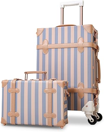 Apelila 2 Piece Vintage Luggage Set PU Leather Luggage with Spinner Wheels, Lightweight Suitcase for Travel( 20"+12")
