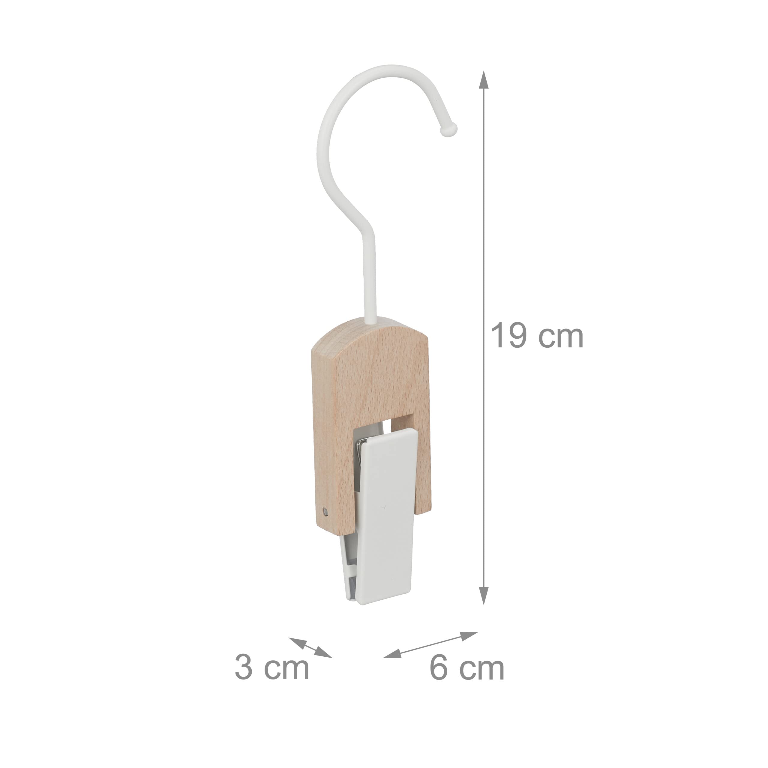 Set da 25 Appendi Stivali, Gruccia in Legno con Clip e Gancio in Ferro, Mollette Gommate, Bianco e Legno