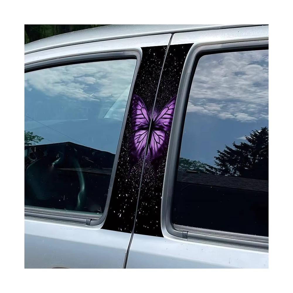 Bertdcx One Color Car Pillar Decals Waterproof Stickers Purple Butterfly Glossy Material Protective Film Auto Parts