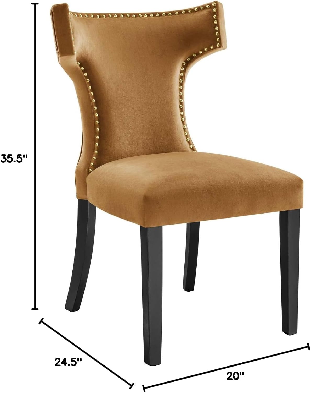 Modway EEI-5008-COG Curve Performance Velvet Dining Chairs - Set of 2, Cognac