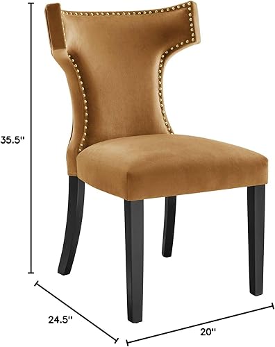 Miniatura 3 de Modway EEI-5008-COG - Sillas de comedor de terciopelo de alto rendimiento, juego de 2, color coñac