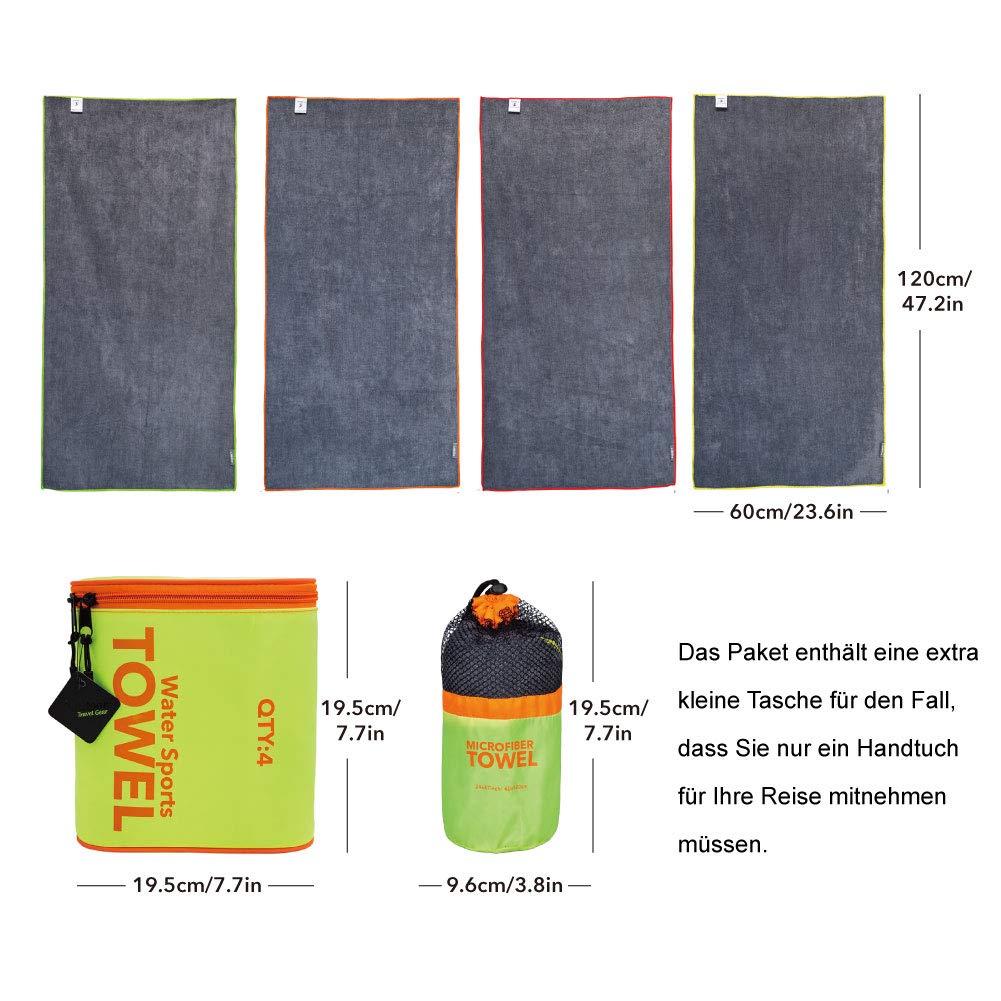 4Monster Toallas de microfibra de 4 unidades, ultra absorbentes, de secado rápido, toallas deportivas para viajes, gimnasio deportivo (verde)