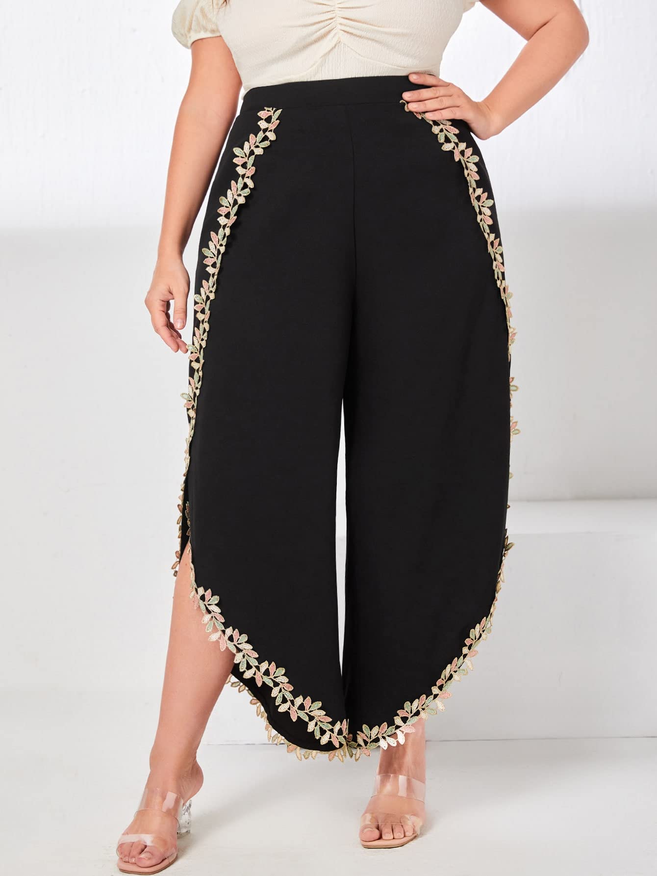 EVLTN Plus Size Pants Women Plus Appliques Tulip Hem Pants Plus Size Pants Women Color Black Size 3X-Large