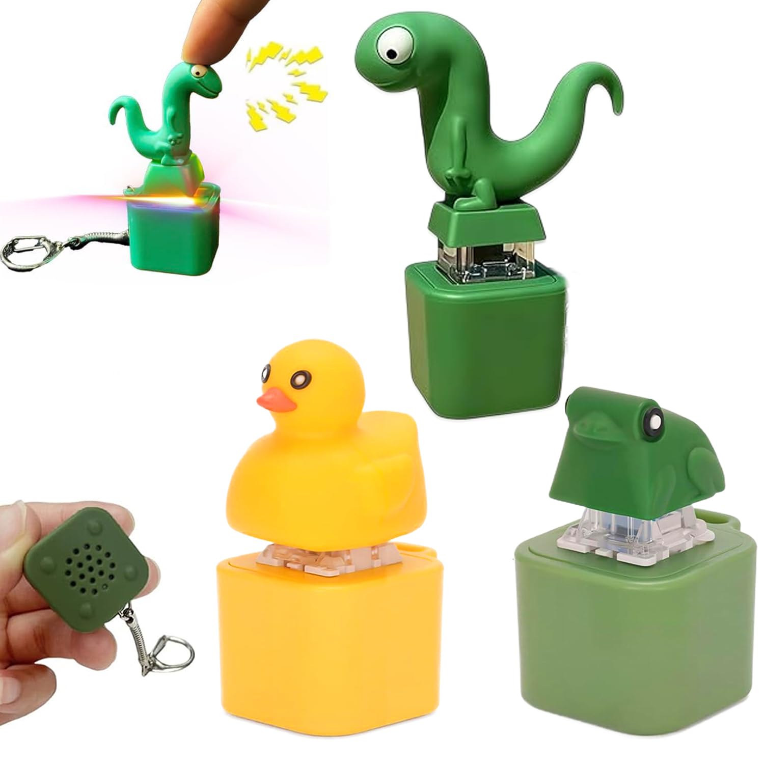 XUDUOO 3 Stück Fidget Toys Lizard Button Frosch Sensorik Spielzeug, Frösche Quaken Schlüsselanhänger, Ente Lustige Gadgets mit Lichtern und Sound, Tastatur Fidget Geschenke für Stressabbau