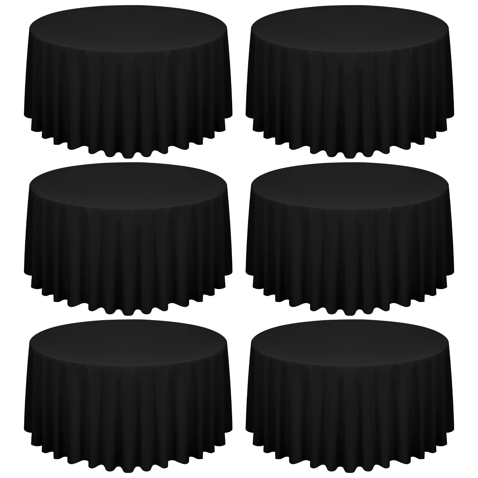 FXKS 6 Pack Black Round Tablecloth 120 Inch Circle Polyester Table Cloth,Washable Fabric Stain and Wrinkle Resistant Table Cover Decorative Tableclothes for Wedding Party Banquet Reception