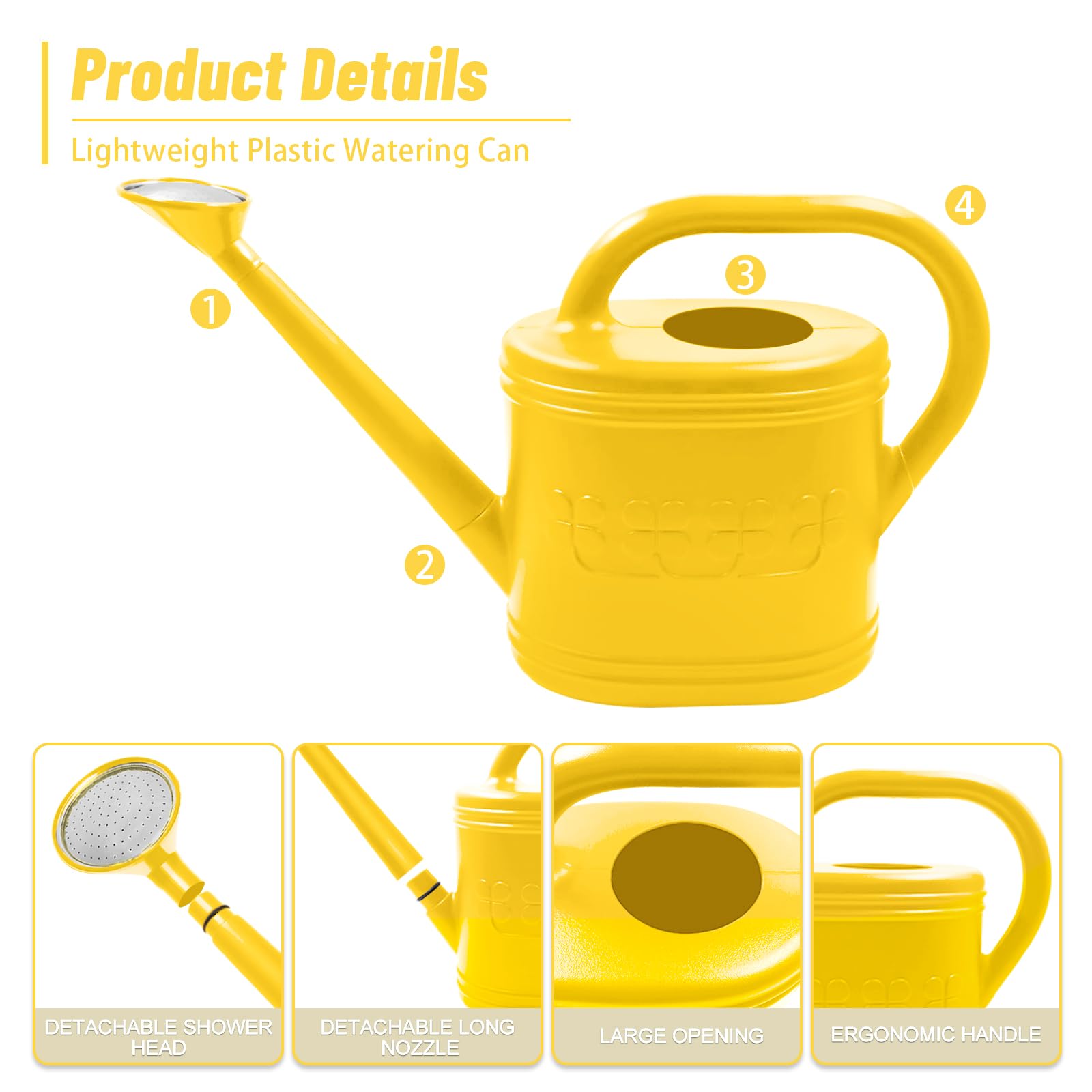 Arrosoir pour plantes d'intérieur et d'extérieur, arrosoir avec pommeau de douche en acier inoxydable, arrosoir en plastique de 3,8 l pour jardin, fleurs, légumes, serre