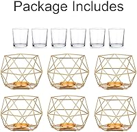 Vista 6 de Hewory Portavelas geométricos dorados, modernos centros de mesa de boda de metal para mesa, soporte de vela votiva para luz de té para el hogar