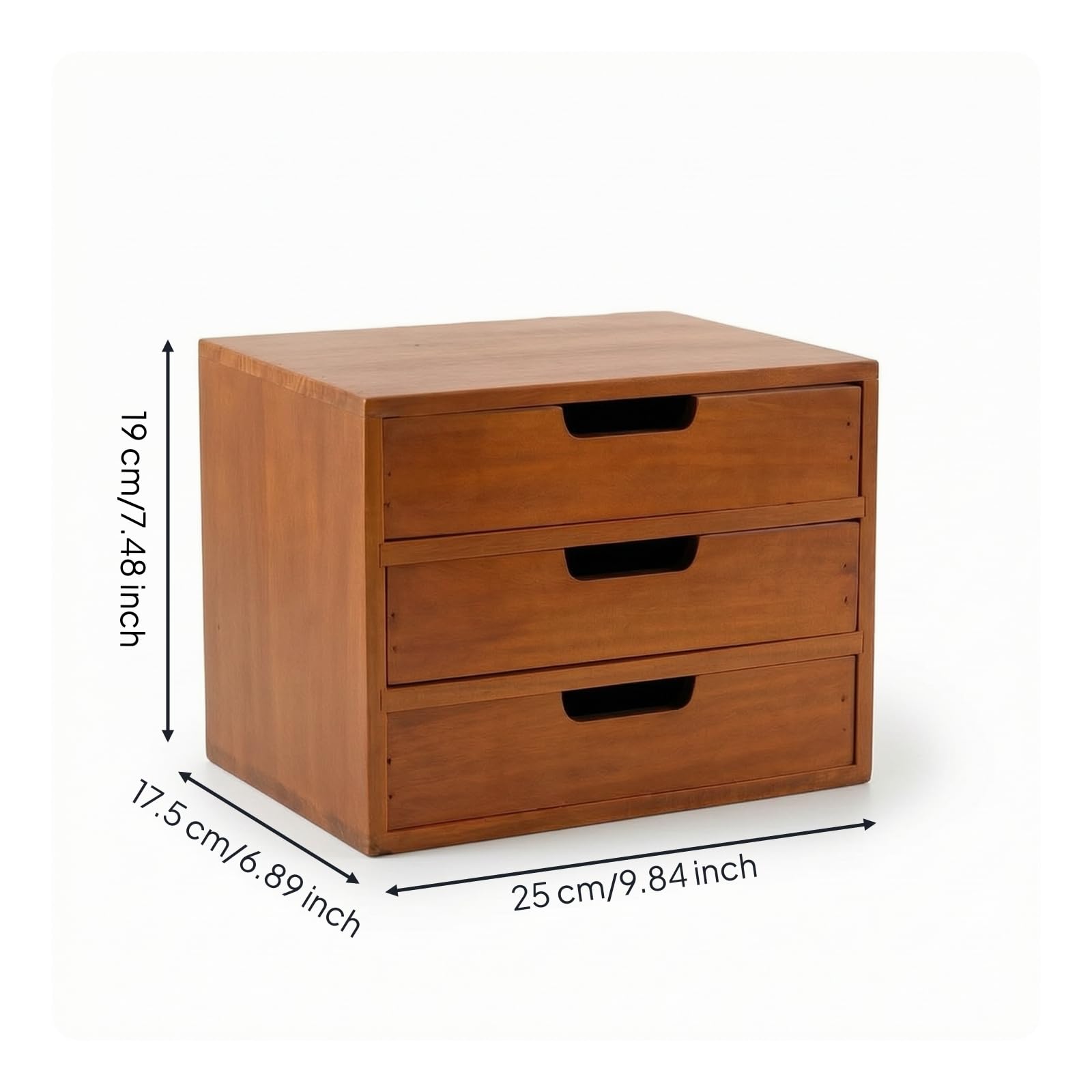 Qianly Scatola Portaoggetti in Legno con Cassetti Pratico Resistente Contenitore per Toeletta, Ufficio, Cassettiera Piccola A Tre Cassetti Senza Testo