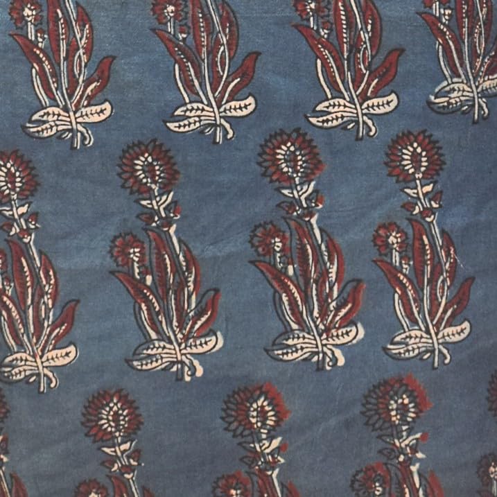 Image of Ethnics of Kutch Women's Ajrakh Mashru Silk Natural Dye Hand Block Print Unstitched Kurta Fabric Mtr Length (3 Mtrs - Indigo 07C02A)