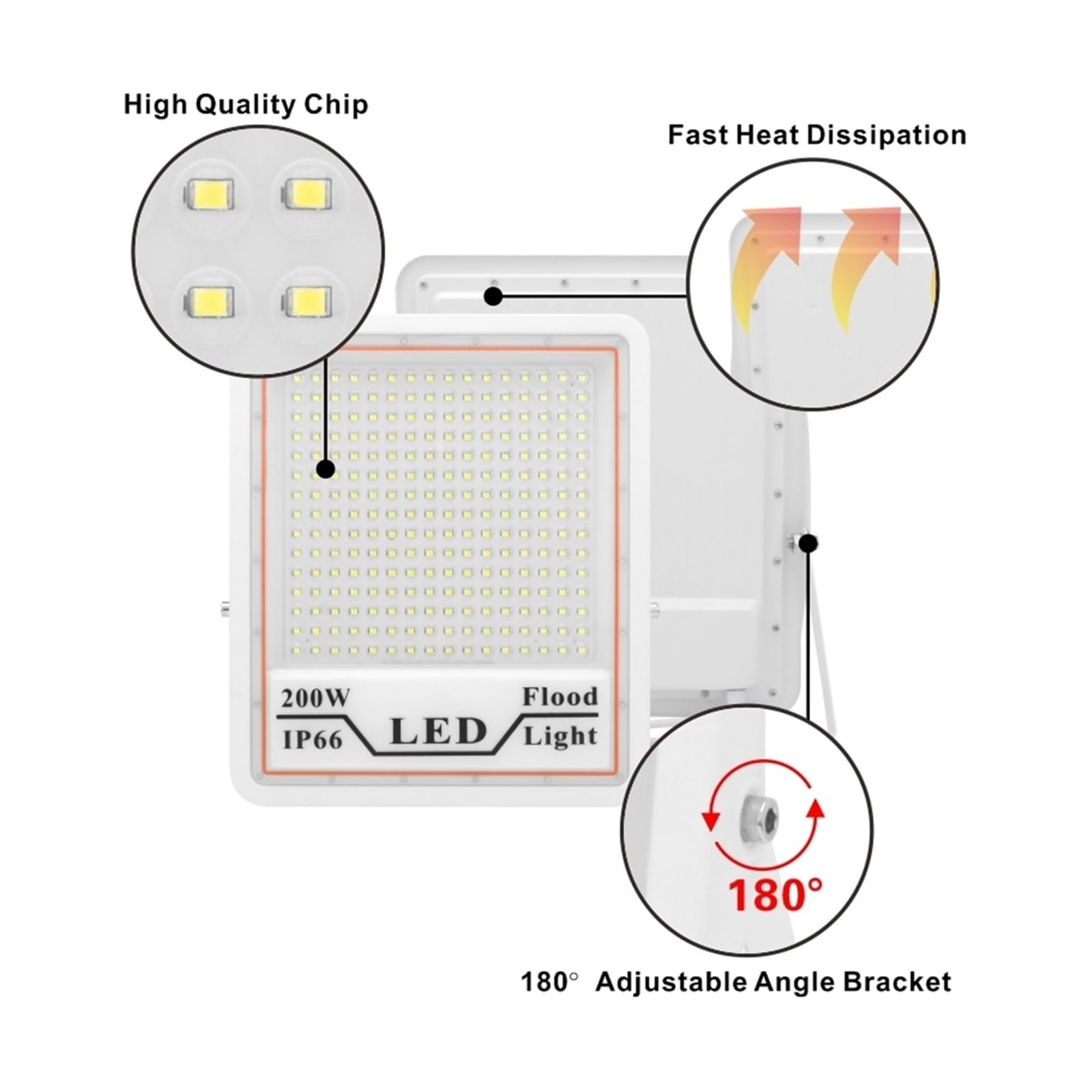 Proyectores LED para exteriores, Refletor Led Luz De Inundación LED 200W 100W 50W Iluminación Exterior IP66 Reflector Impermeable Luces De Jardín para patio, estacionamiento, patio, parque infantil (