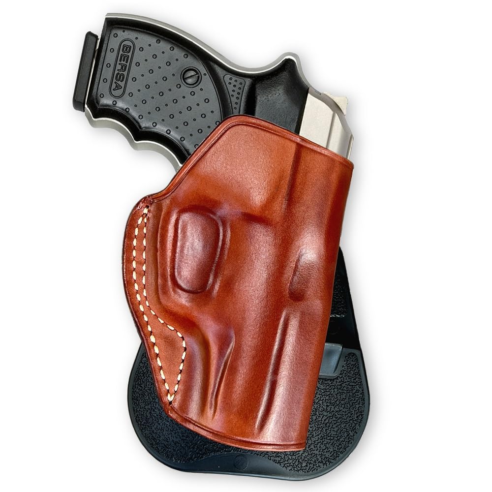 Premium Leather OWB Paddle Holster Open Top, Fits Bersa Thunder 380CC 380 ACP 3.2'' BBL, Right Hand Draw, Brown Color #1372#