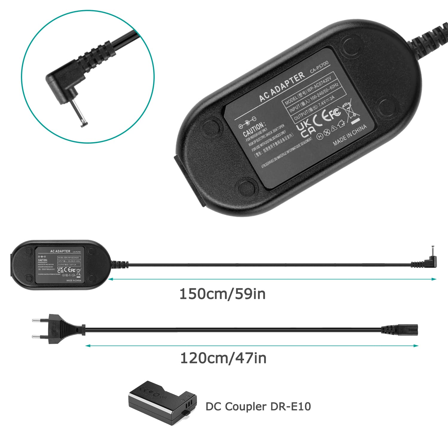 ACK-E10 Adaptateur Secteur DR-E10 Coupleur CC LP-E10 Batterie factice pour appareils Photo Canon EOS Rebel T7 T6 T5 T3, Kiss X50 X70 X80 X90, EOS 1100D 1200D 1300D 1500D 2000D