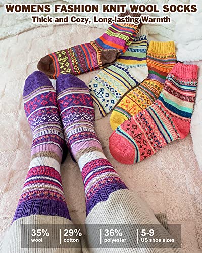 Image of IIG 5 Pairs Women's Vintage Style Thick Wool Warm Winter Crew Socks