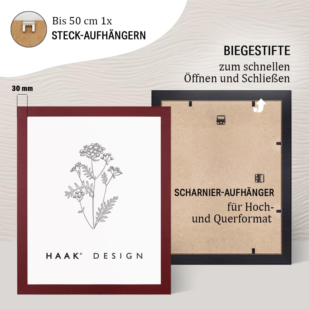 Haak Bilderrahmen modern stabil Miko Dunkelrot 80 X 120 cm Rahmen für Bilder Urkunden Poster Puzzle Pastell Farben