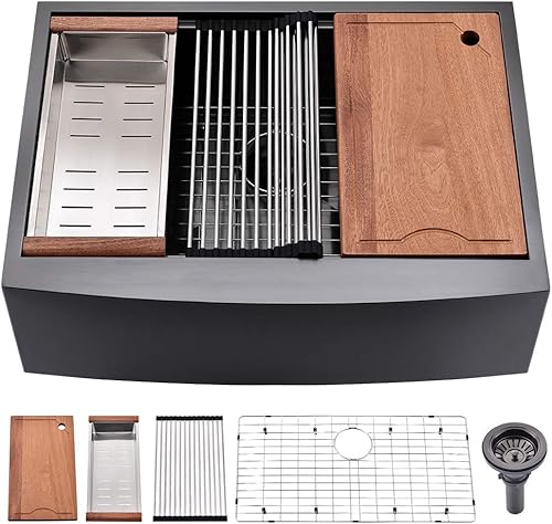 Fregadero de cocina de acero inoxidable negro de 36 pulgadas, fregadero de cocina de acero inoxidable negro con estación de trabajo de 36 pulgadas,