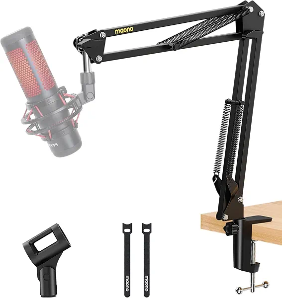 MAONO Boom Arm Microphone Stand: Adjustable Metal Suspension Mic Boom Arm for Podcast Gaming Streaming Recording,with Desk Clamp and 3/8" to 5/8" Screw Adapter-Max Load 1KG BA20 Black