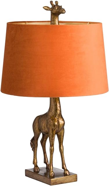 Hill 1975 Antique Gold Giraffe Lamp with Burnt Orange Velvet Shade, Resin, Mixed, 40 x 40 x 70cm