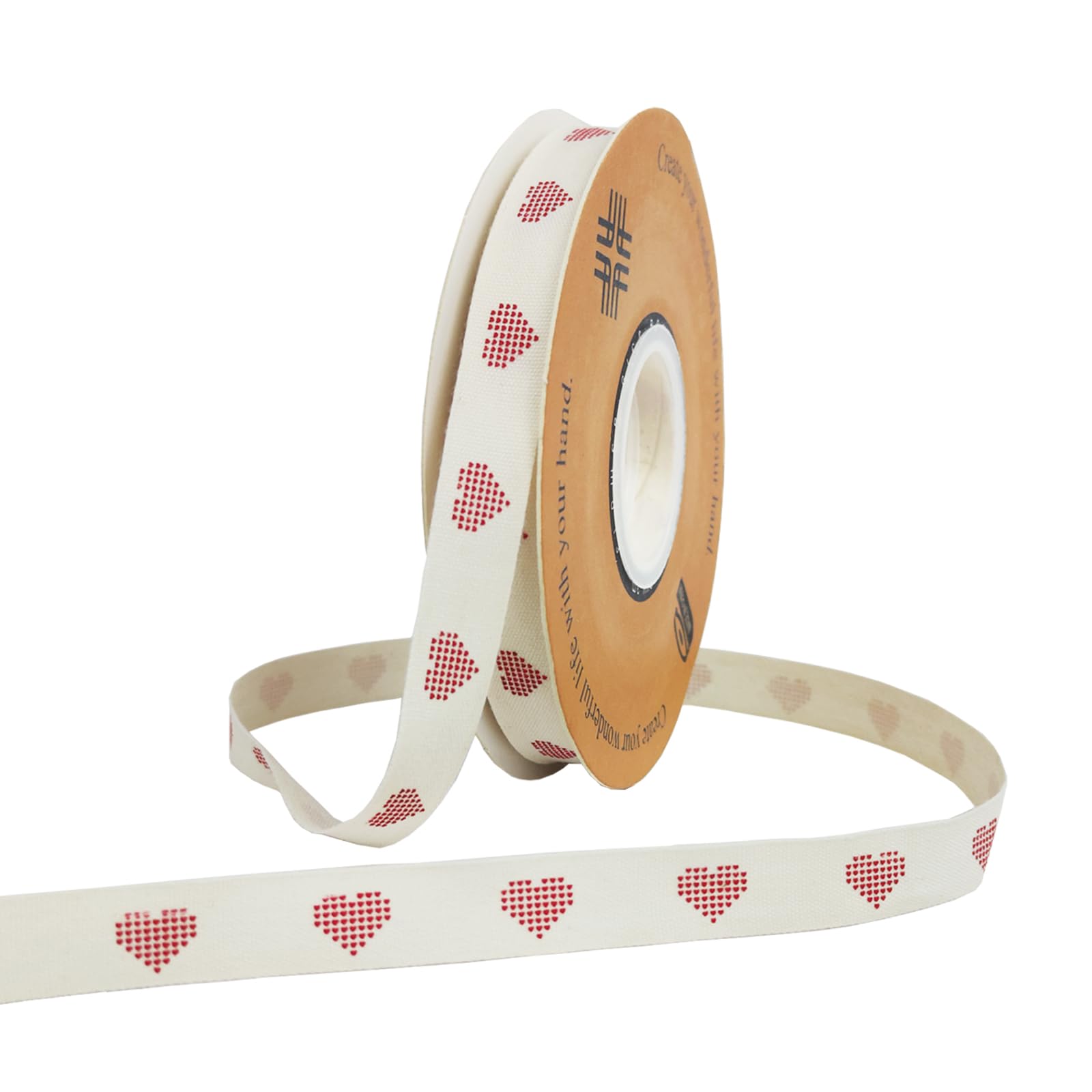 Sewhick 13mm Red Heart Cotton Ribbon, 27M Cotton Tape Ribbon